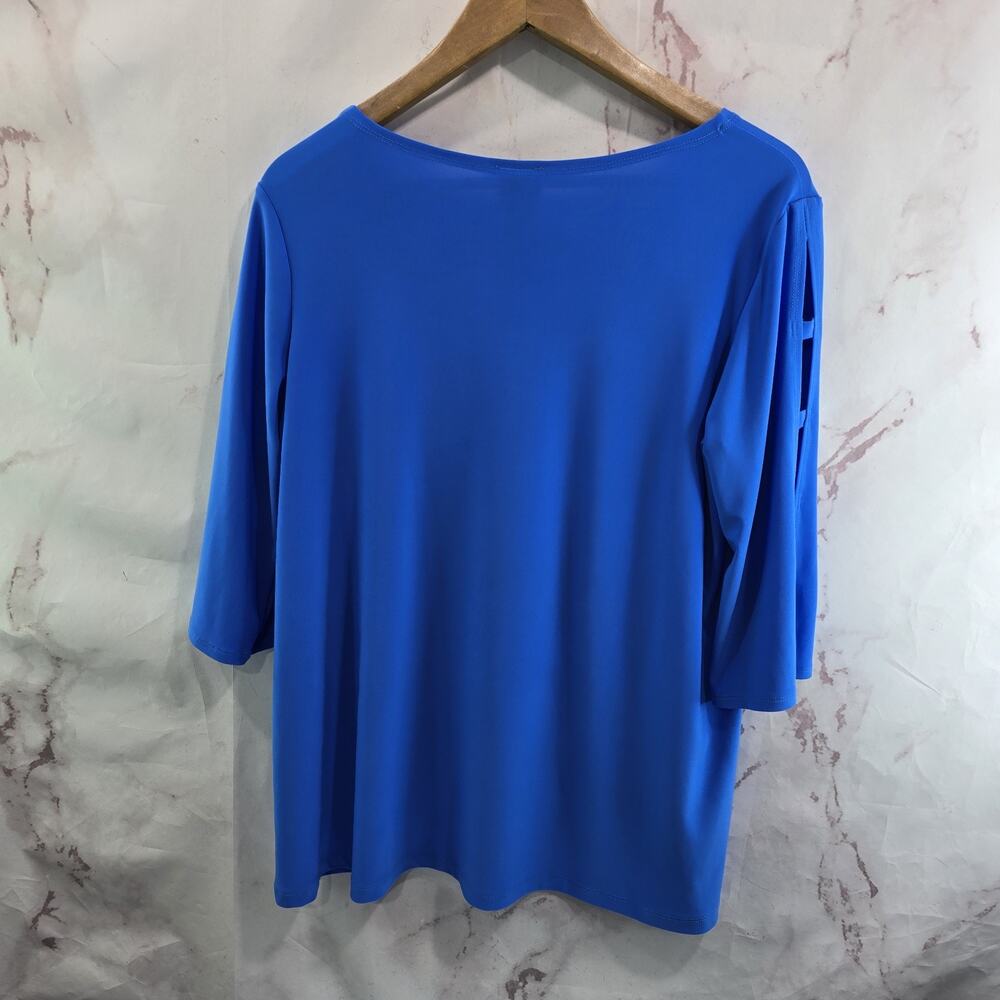 Clara Sun Woo Shirt Womens Large Blue Blouse Cut Out Cobalt Liquid Knit - Picture 5 of 11